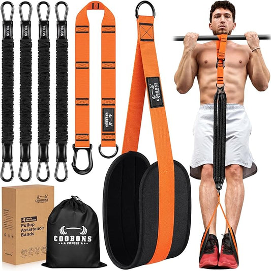 Pull Up Assistance Bands, 300lbs Heavy Duty Resistance Bands for Pull Ups with Adjustable Height, Fabric Feet Rest & Knee Support, Strength Training Pull Up Bar Assist Bands for Home Gym Workouts