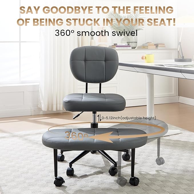Ergonomic Cross Legged Office Chair, Criss Cross Chair for Meditation ADHD and Yoga, Home Office Desk Chair with Brake Wheels, Adjustable Height, Grey