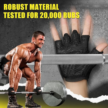 Ventilated Weight Lifting Gloves, Thick Padded Gym Gloves with Full Palm Protection & Grip & Shock Absorption for Women & Men's Fitness Training
