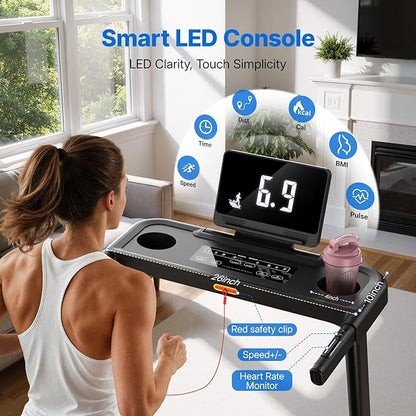 MERACH Treadmills for Home with Incline 6%-15%, 300 LBS Capacity Double Deck Foldable Treadmill with Incline, 0.5-7.5MPH Quiet 2.5HP Brushless Incline Treadmill LED Display with Smart APP