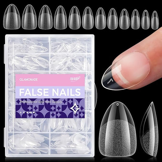 Short Gel Nails Kit: 312pcs Almond Clear Press on Nail Tips - Professional Acrylic Nail Extensions Full Cover Pre-Shaped Fake Nails for Salon DIY at Home with 12 Sizes