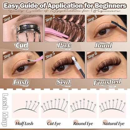 Yawamica Brown Lash Clusters Fluffier Eyelash Extension 10-16mm Individual Lashes D Curly Eyelash Clusters 40D+50D+70D Volume 300pcs Cluster Lashes Pestañas Pelo a Pelo DIY Lash Extension at Home