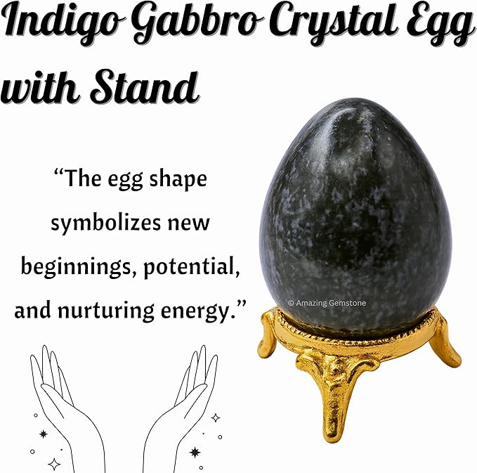 Amazing Gemstone Indigo Gabbro Crystal Yoni Egg, 2 Inches - Premium Crystals and Healing Stones Yoni Egg for Pelvic Floor Health, Natural Healing Crystal Eggs for Meditation and Stress Relief