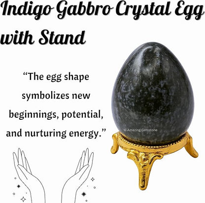 Amazing Gemstone Indigo Gabbro Crystal Yoni Egg, 2 Inches - Premium Crystals and Healing Stones Yoni Egg for Pelvic Floor Health, Natural Healing Crystal Eggs for Meditation and Stress Relief