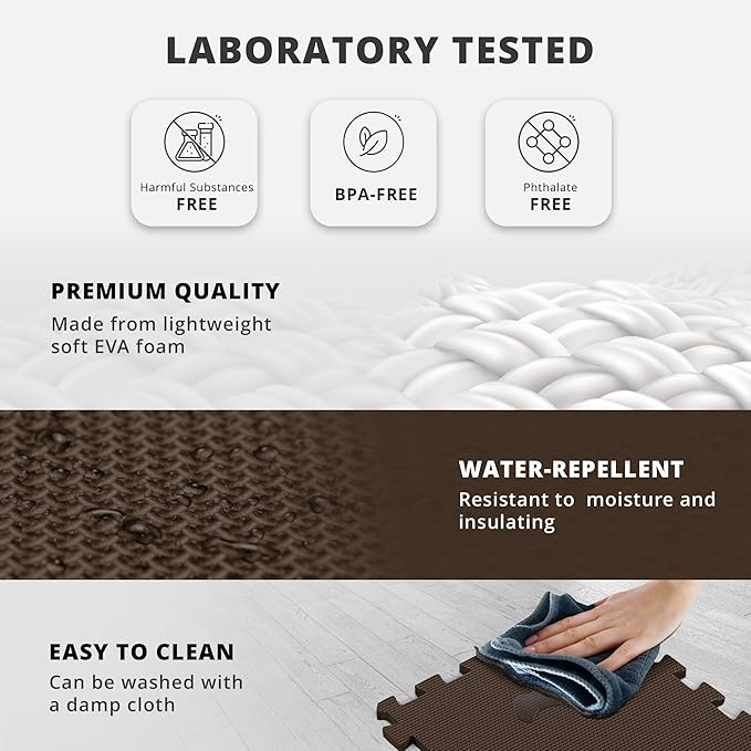 bemaxx Gym Mats Set - 18 pcs EVA Interlocking Foam Floor Tiles (12.6"x12.6"x0.4") 18sqft Protective Gym Flooring Sports Home Workout Exercise Mats Puzzle Garage Fitness Play-Room Garage Pool Treadmill
