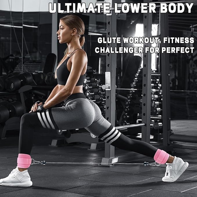 Fitness Ankle Straps for Cable Machines, 2 Pack Comfortable Adjustable Padded Ankle Wrist Cuffs, Kickback Glute Workouts for Men Women, D-Ring Leg Straps with Neoprene Padding