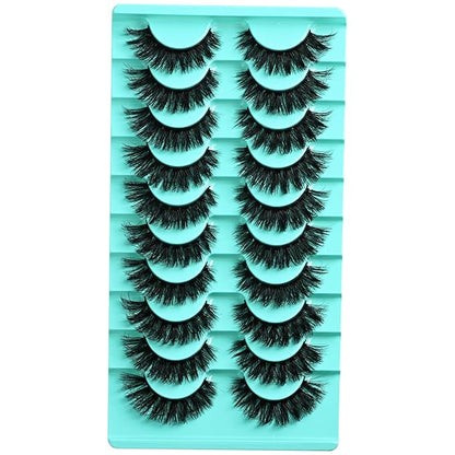 Lashes Volume Mink Eyelashes 10 Pairs Cateye Lash Strips Wispy Cat Eye Lashes Natural Look Short Thick Fluffy False Strip Eyelash Full Small Fake Lashes Pack Black Pestañas Postizas for Women