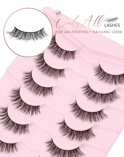 Onlyall Natural Lashes Wispy Lashes Natural Look False Eyelashes Natural Flared Eyelashes False Eye Lashes Soft Fluffy Lashes 7 Pairs D75