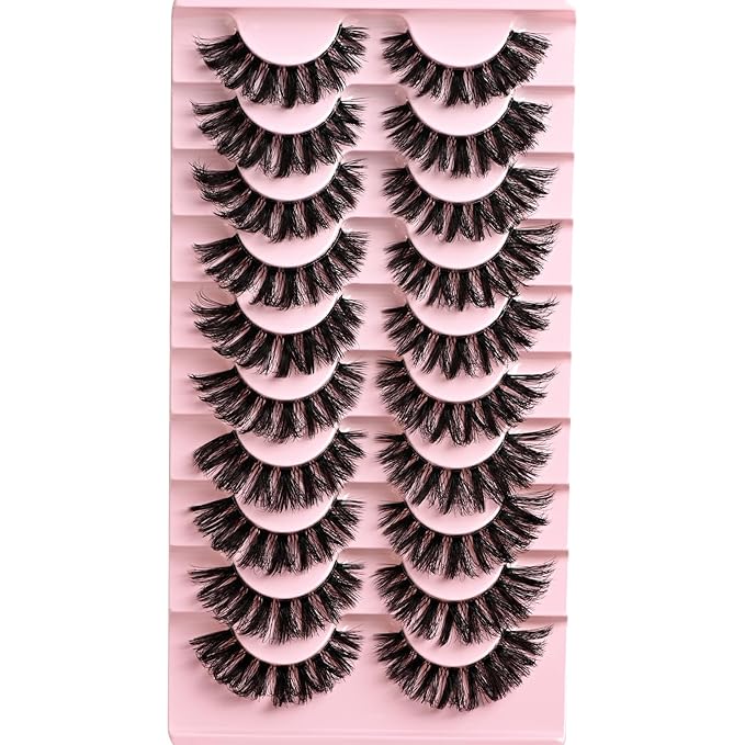 Lashes False Wispy Eyelashes Volume Cat Eye Lash Strips Fake Mink Eyelash Pack Natural Look 8-16mm Fluffy Full Strip Lashes Set Clear Band Easy Eyelashes for Beginners with Cluster Looking
