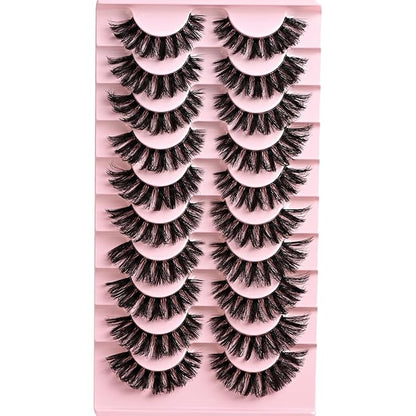 Lashes False Wispy Eyelashes Volume Cat Eye Lash Strips Fake Mink Eyelash Pack Natural Look 8-16mm Fluffy Full Strip Lashes Set Clear Band Easy Eyelashes for Beginners with Cluster Looking