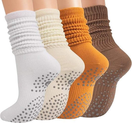 Grip Pilates Slouch Socks for Women, Non Slip Scrunch Yoga Barre, Grippy Slouchy Knee High Boot Socks for Hospital