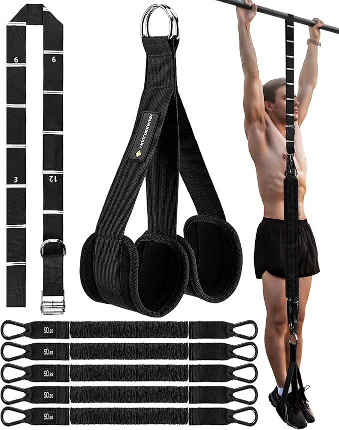 MANUEKLEAR Heavy Duty Resistance Bands for Pull Ups, Pull Up Assistance Bands with Scale Tracking Feature, Adjustable Pull Up Assist Band with Five 50-Pound Pull Up Bands and Fabric Feet/Knee Rest