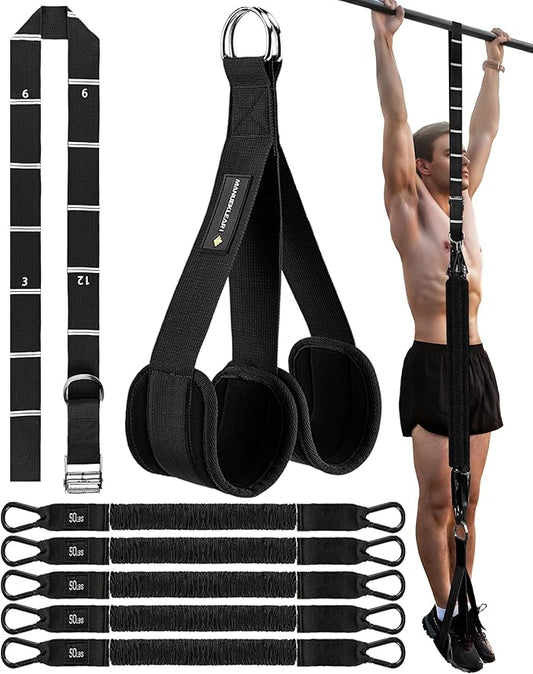 MANUEKLEAR Heavy Duty Resistance Bands for Pull Ups, Pull Up Assistance Bands with Scale Tracking Feature, Adjustable Pull Up Assist Band with Five 50-Pound Pull Up Bands and Fabric Feet/Knee Rest