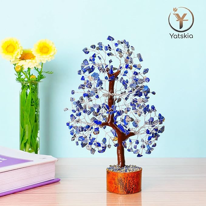 YATSKIA Lapis Lazuli Crystal - Crystal Tree - Feng Shui Decor - Tree of Life - Meditation Accessories - Desk Decorations, Spirtual Things, Good Luck Gifts