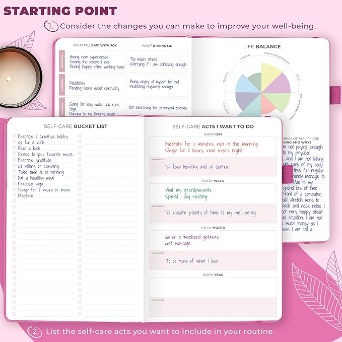 Clever Fox Self-Care Journal – Daily Reflection Notebook – Mental Health & Personal Development Planner, Meditation & Mood Log, A5 (Violet Blossom)