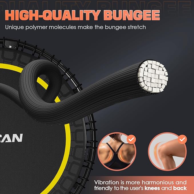 BCAN 40"/48" Mini Rebounder Trampoline for Adults with Bar, 450/550LBS Fitness Trampoline with Bungees, Adjustable Handle, Stable & Quiet, Indoor Outdoor, Whole-Body Workout & Relaxation at Home