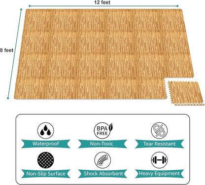 Sorbus Wood Grain Floor Tiles Foam Mat EVA Interlocking Mats Tile 3/8-Inch Thick Flooring Wood Puzzle Exercise Mats w/Borders - Home Playroom Basement, Apartment, Trade Show, Baby, Dance