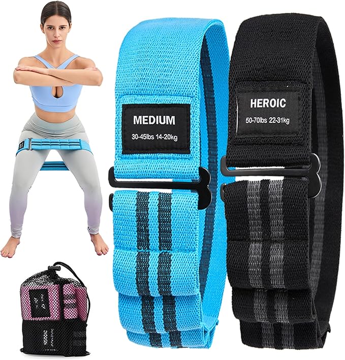 Adjustable Fabric Resistance Bands for Squats, Glutes & Legs – 5 Levels of Customizable Size, Width & Tension, Non-Slip Booty Bands for Men and Women, Pilates & Yoga Workouts(Medium)