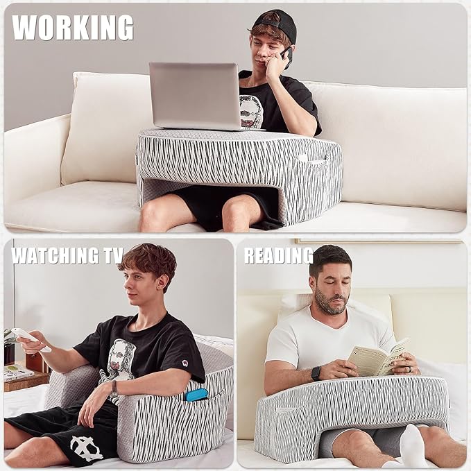 Reading Pillow for Lap, Extra Large Arm Rest Pillow for Adult, Memory Foam Lap Desk Pillow for Reading, Working, Crocheting, Playing Steam Deck Switch or Sitting in Bed Couch(Ash Grey)