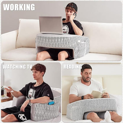 Reading Pillow for Lap, Extra Large Arm Rest Pillow for Adult, Memory Foam Lap Desk Pillow for Reading, Working, Crocheting, Playing Steam Deck Switch or Sitting in Bed Couch(Ash Grey)
