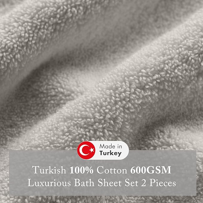 Madison Park Turkish Bath Towel Set 100% Cotton Bath Towel 600GSM Oversized Body Towel 2 Piece, Luxury Soft, Thick Spa Quality, Quick Dry Bathroom Towel, Jumble, 35" x 70", Grey