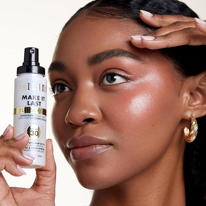Milani Sunscreen Setting Spray + Primer, Make It Last Sunscreen for Face- SPF 30 UVA & UVB Protection Antioxidant Rich Formula for Broad Spectrum Protection, Prime + Set + Protect, 2.02Fl. Oz