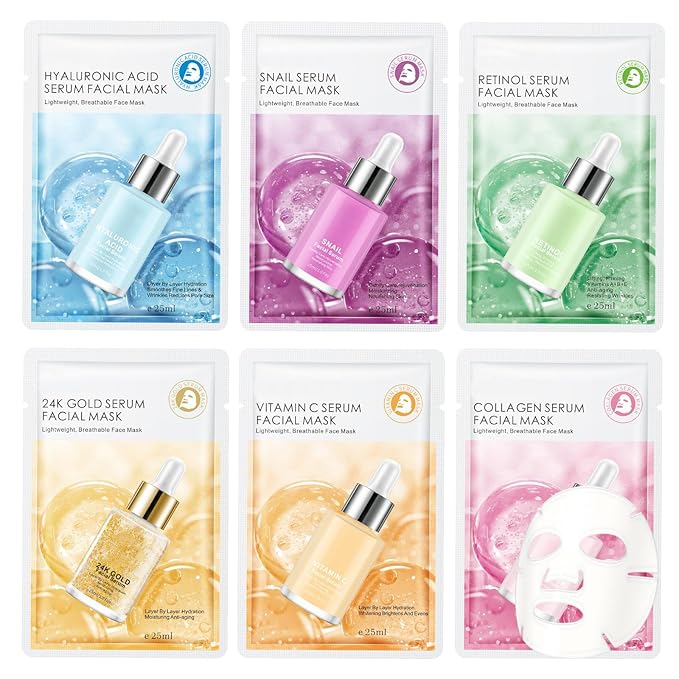 6 Pack Face Masks Skincare for Women, Hydrating & Nourishing Facial Masks for All Skin Types, Gentle Face Masks for Sensitive Skin, Bulk Spa Facial Mask Gift Set