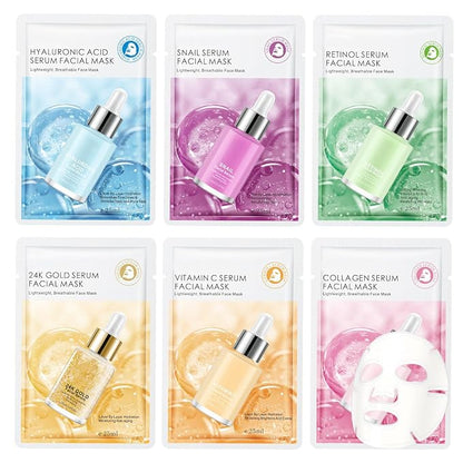 6 Pack Face Masks Skincare for Women, Hydrating & Nourishing Facial Masks for All Skin Types, Gentle Face Masks for Sensitive Skin, Bulk Spa Facial Mask Gift Set