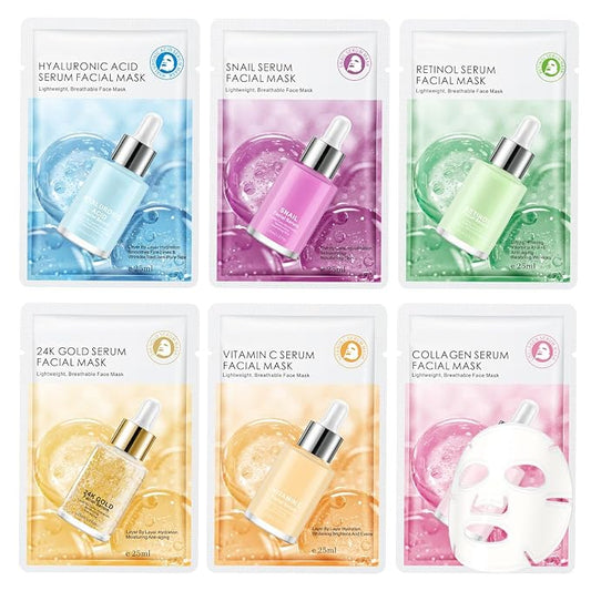 6 Pack Face Masks Skincare for Women, Hydrating & Nourishing Facial Masks for All Skin Types, Gentle Face Masks for Sensitive Skin, Bulk Spa Facial Mask Gift Set