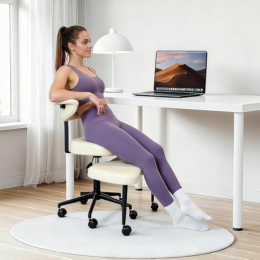 PYY Cross Legged Office Chair - with Wrap-Around Armrest, 300lbs Load Capacity Meditation Chair with Wheels for Adults, Adjustable Height Yoga Chair, Ergonomic Chair for Home and Office