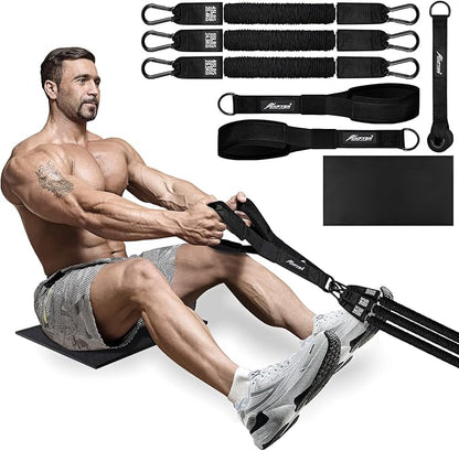 HPYGN Rowing Resistance Bands, Best Replacement for Rowing Machine, Home Gym Workout Equipment for Arms, Shoulders, Core, Back, Glutes and Legs, Rowing Workout, Cardio, Low-Impact, Portable Home Gym