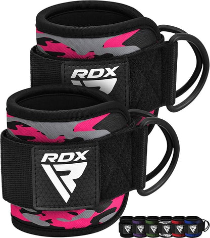 RDX Ankle Straps for Cable Machines – 7MM Neoprene Padded 10"x4" Adjustable Gym Cuffs with Dual D-Rings – Weight Attachments for Wrist Glutes Leg Kickbacks Hip Abduction Strength Workouts – Men Women