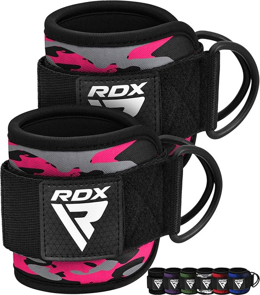 RDX Ankle Straps for Cable Machines – 7MM Neoprene Padded 10"x4" Adjustable Gym Cuffs with Dual D-Rings – Weight Attachments for Wrist Glutes Leg Kickbacks Hip Abduction Strength Workouts – Men Women