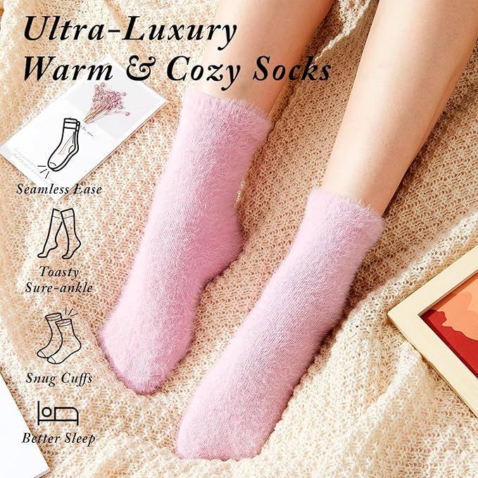 Geyoga 6 Pairs Fuzzy Socks for Women Cozy Fluffy Slipper Socks Mink Velvet Soft Winter Warm Sleeping Christmas Gifts