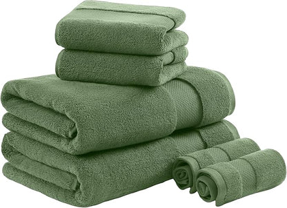 Madison Park Turkish Bath Towels 6pc, 2 Hand Towel for Bathroom, 2 Wash Towel, 2 Turkish Bath Towel Set, Luxury, 100% Cotton, Highly Absorbent & Quick Dry, Green