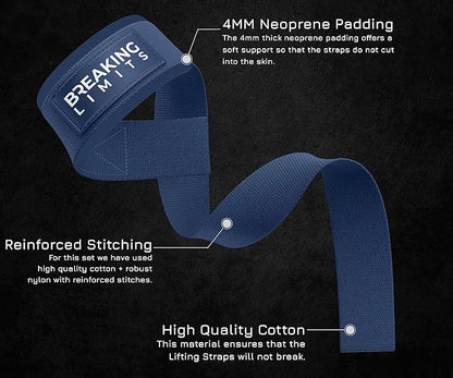 Breaking Limits Gym Straps Weight Lifting Wrist Wraps Bundle – Workout Lifting Straps for Deadlift – Wrist Straps for Weightlifting Men & Women - Muñequeras Para Gym