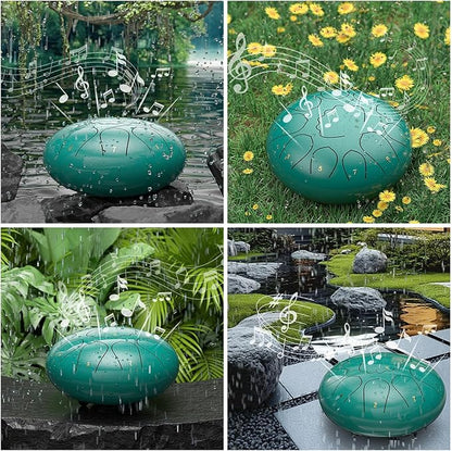 Rain Drum for Outside Garden, 8 Inches 11 Notes Steel Tongue Drum, Waterproof Meditation Rain Chime, Musical Instruments for Adult Gift with Bag, Music Book, Mallets (Lake Blue)