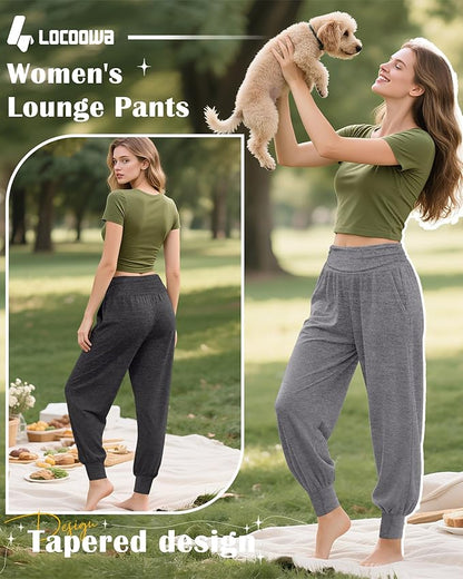 2 Pack Women's Yoga Joggers, Cozy Sweatpants with Pockets Casual Loose Comfy High Waisted Lounge Pants