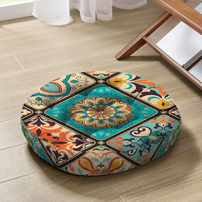 Mandala Meditation Cushion, Boho Meditation Mat, Meditation Pillows for Sitting on Floor, Cushions for Sitting in Home and Outdoor, Round Floor Pillows Cushion Seating for Yoga 22'' X 22''