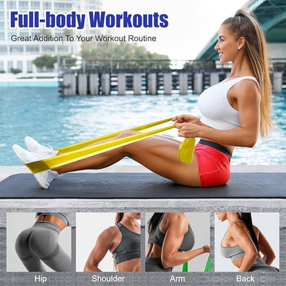 Flat Resistance Bands for Physical Therapy and Rehab, Pilates, Yoga, Latex Elastic Workout Bands Resistance for Women and Men, 5.9 Feet Long