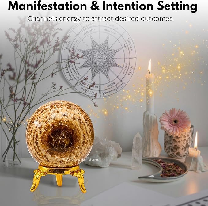 Amazing Gemstone Aragonite Crystal Ball with Stand - 2" Inches Crystal Sphere Meditation Balls for Witchcraft and Decorative Balls