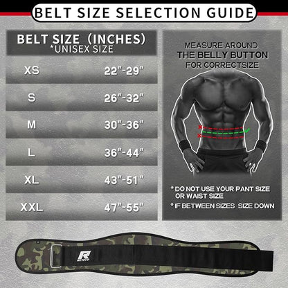 RitFit Weight Lifting Belt - Great for Squats, Lunges, Deadlift, Thrusters - Men and Women - 6 Inch Black/Camouflage