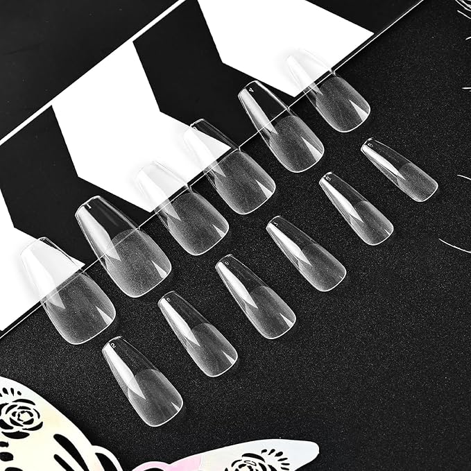 JODSONE Short Straight Nails Tips Full Cover Soft Gel Nail Tips for Professional Pre-shaped Straight Shape False Nail Half Matte Fake Nail 10 Sizes 240PCS