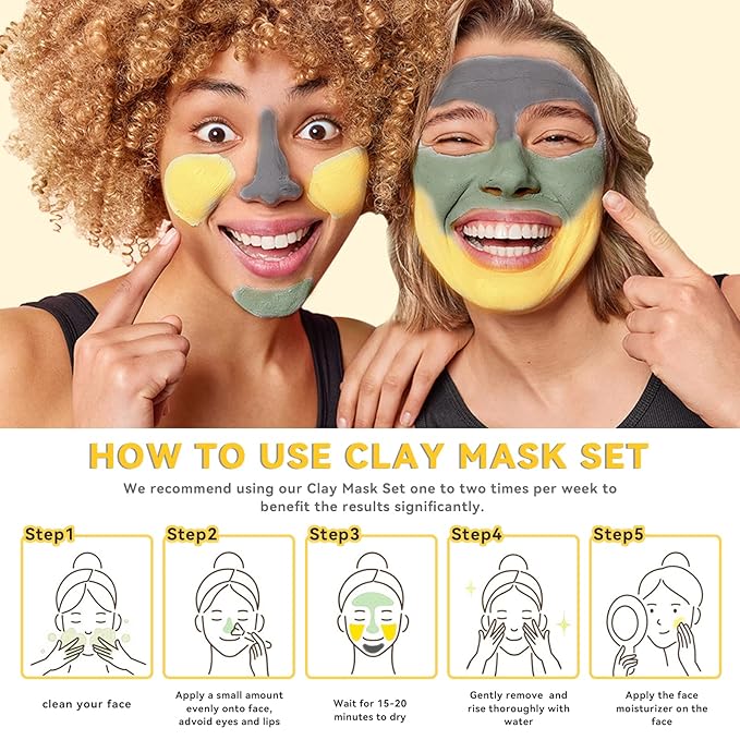ANAI RUI Christmas Face Mask Gift Set, Turmeric Clay Mask - Green Tea Clay Mask - Dead Sea Minerals Mud Mask, Spa Facial Mask Set, Face Mask Gift Set 2.5 oz each