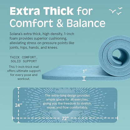 Retrospec Solana Yoga Mat 1" Thick With Nylon Carry Strap for Men & Women - Non Slip Exercise Mat for Home Yoga, Pilates, Stretching, Floor & Fitness Workouts