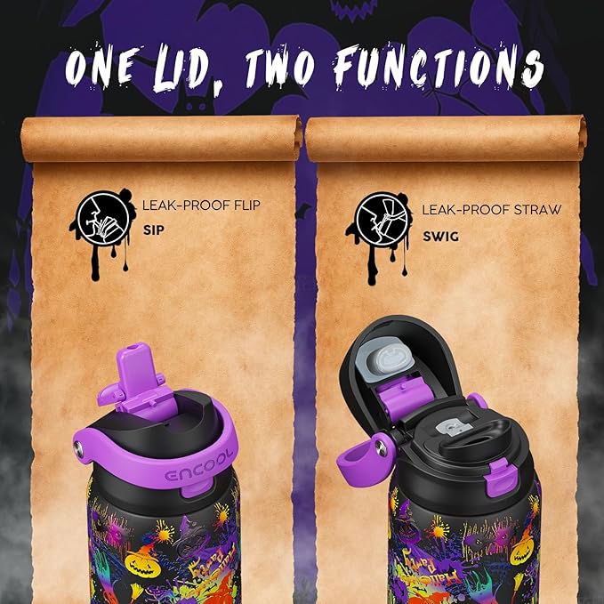 Halloween Gothic Water Bottle with Straw, Stainless Steel Insulated Water Bottle,Leak Proof, One-Touch Flip Lid, BPA Free, Holiday Gifts For Women Men, 32oz, Ghost Party