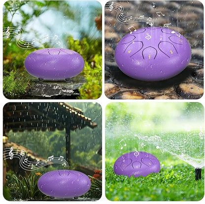 Rain Drum for Outside Garden, 6 Inches 8 Notes Steel Tongue Drums, Waterproof Meditation Echo Rain Chime, Musical Instruments for Adult Gift with Bag, Music Book, Mallets (Purple)
