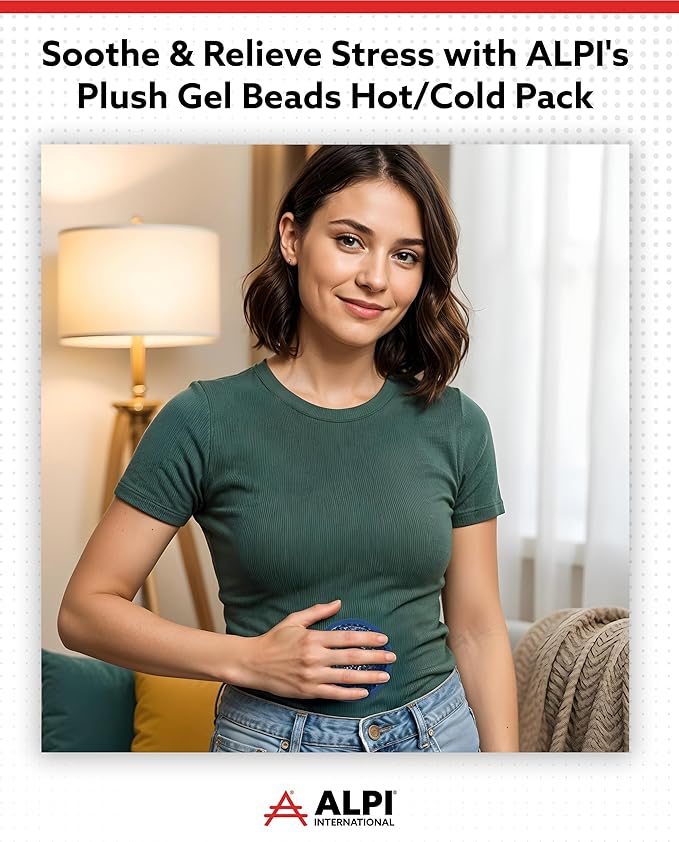 Alpi Circle Plush Gel Ice Packs Reusable & Microwavable – 4”x4” Small Ice Packs for Kids & Adults – Hot or Cold Eye Mask with Beads - Plush Comfort for Muscle Aches & Minor Discomfort – Blue