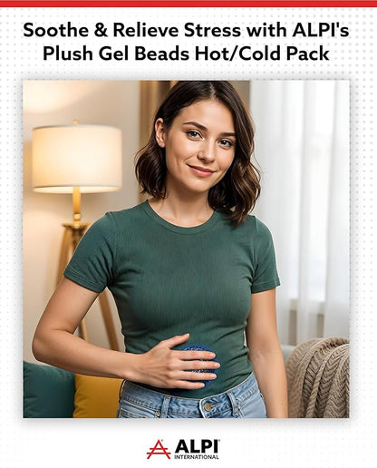 Alpi Circle Plush Gel Ice Packs Reusable & Microwavable – 4”x4” Small Ice Packs for Kids & Adults – Hot or Cold Eye Mask with Beads - Plush Comfort for Muscle Aches & Minor Discomfort – Blue