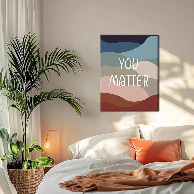 YHCTHT You Matter Canvas Wall Art – Framed Inspirational Positive Affirmation Wall Decor, Motivational Painting Artwork Prints for Bedroom, Home Office, or Meditation Room – 16x24in